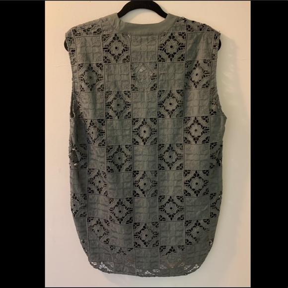 Zara lightweight cotton olive sleeveless lace top - Picture 3 of 4